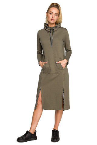 Moe Cowl Neck Side Split Sweatshirt Midi Dress - Hot Girl Apparel