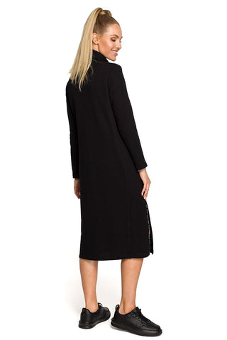 Moe Cowl Neck Side Split Sweatshirt Midi Dress - Hot Girl Apparel