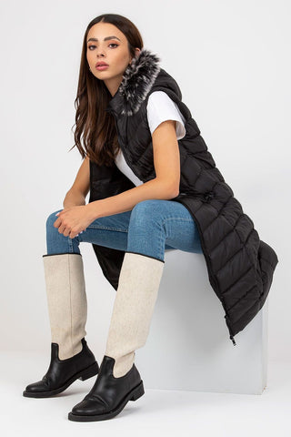 Gilet Rue Paris Long Quilted Fur Hood Vest