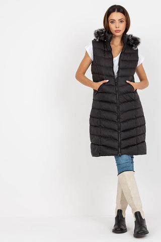 Gilet Rue Paris Long Quilted Fur Hood Vest