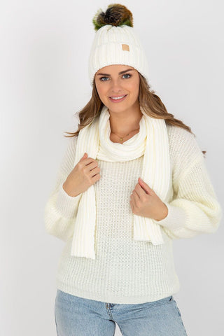 Rue Paris Pom Pom Beanie Hat And Scarf Set