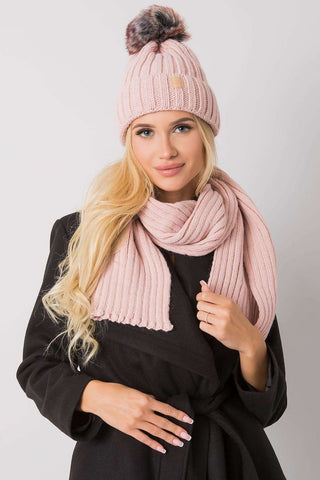 Rue Paris Pom Pom Beanie Hat And Scarf Set