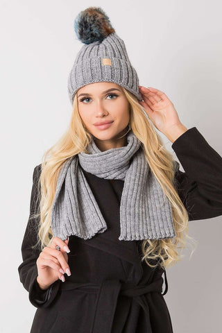 Rue Paris Pom Pom Beanie Hat And Scarf Set