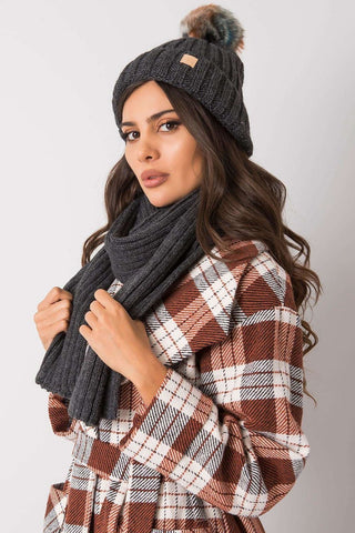 Rue Paris Pom Pom Beanie Hat And Scarf Set