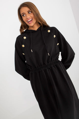 Relevance Button Accent Sweatshirt Midi Dress