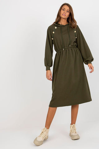 Relevance Button Accent Sweatshirt Midi Dress