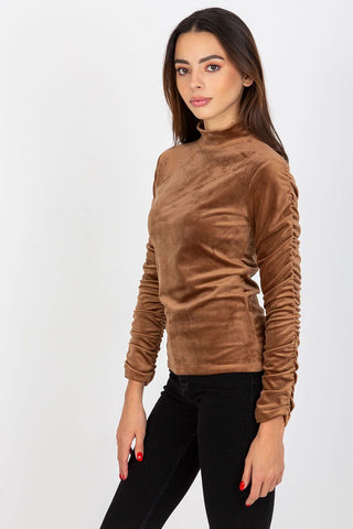 Rue Paris Ruched Long Sleeve Velour Mock Neck Top - Hot Girl Apparel