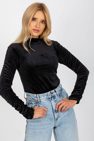 Rue Paris Ruched Long Sleeve Velour Mock Neck Top - Hot Girl Apparel