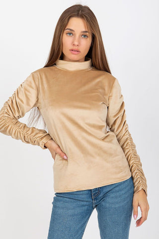 Rue Paris Ruched Long Sleeve Velour Mock Neck Top - Hot Girl Apparel