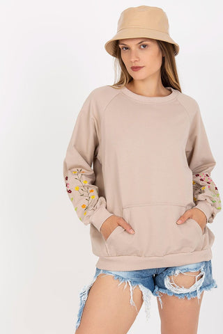 Rue Paris Embroidered Floral Sleeve Sweatshirt - Hot Girl Apparel