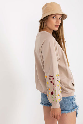 Rue Paris Embroidered Floral Sleeve Sweatshirt - Hot Girl Apparel