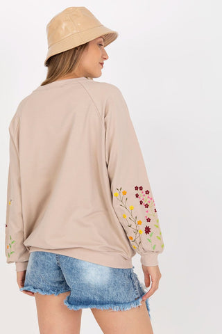 Rue Paris Embroidered Floral Sleeve Sweatshirt - Hot Girl Apparel