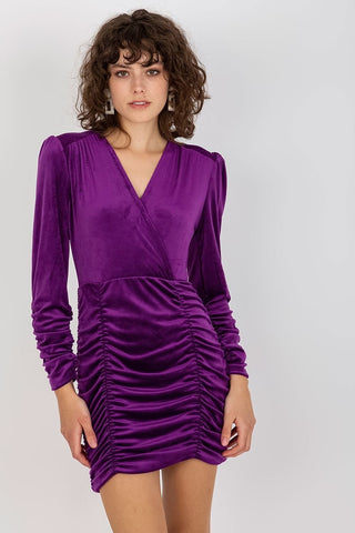 Rue Paris Ruched Velvet Long Sleeve Mini Dress