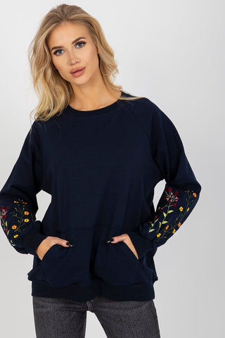 Rue Paris Embroidered Floral Sleeve Sweatshirt - Hot Girl Apparel