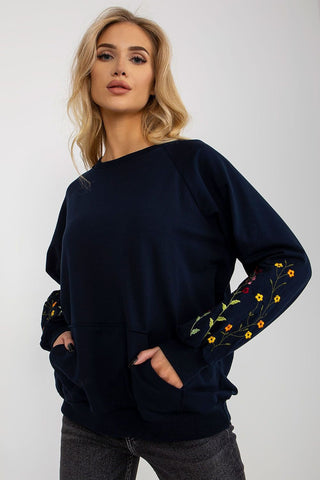 Rue Paris Embroidered Floral Sleeve Sweatshirt - Hot Girl Apparel