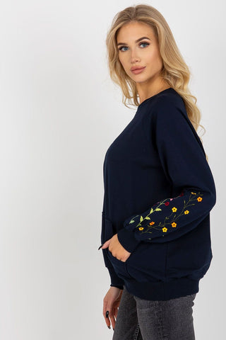 Rue Paris Embroidered Floral Sleeve Sweatshirt - Hot Girl Apparel