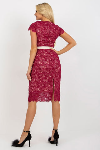 Lakerta Short Sleeve Lace Belted Sash Pencil Dress - Hot Girl Apparel