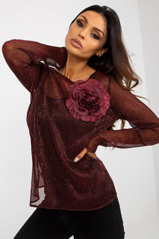 Lakerta Flower Embellished Sparkle Sheet Long Sleeve Top With Cami