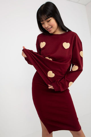 Fancy Ribbed Midi Dress and Heart Sweater Set - Hot Girl Apparel