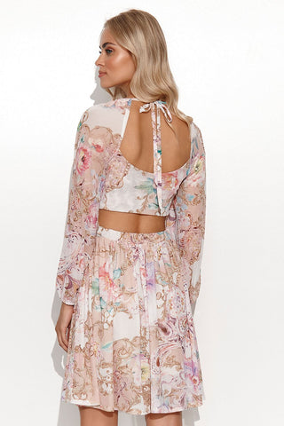 Makadamia Floral Cutout Long Sleeve Dress - Hot Girl Apparel