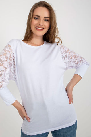 Rue Paris Cotton Blend Lace Long Sleeve Top