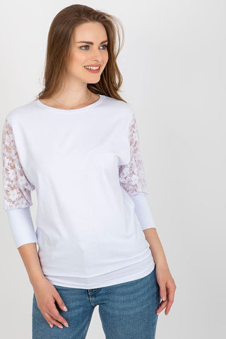 Rue Paris Cotton Blend Lace Long Sleeve Top