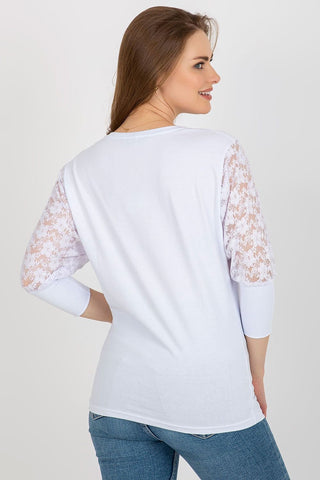 Rue Paris Cotton Blend Lace Long Sleeve Top