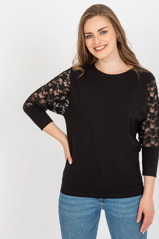 Rue Paris Cotton Blend Lace Long Sleeve Top