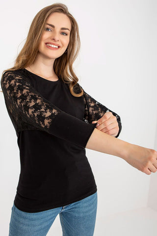 Rue Paris Cotton Blend Lace Long Sleeve Top