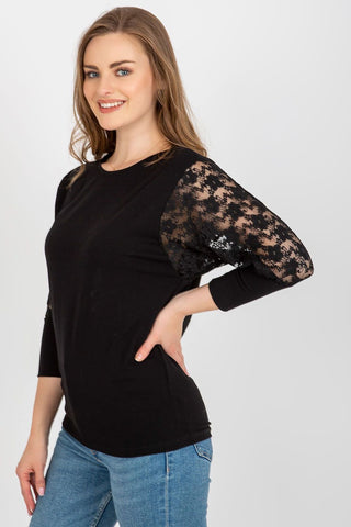 Rue Paris Cotton Blend Lace Long Sleeve Top