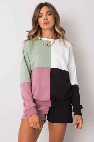 Rue Paris Color Block Sweatshirt And Shorts Two Piece Lounge Set