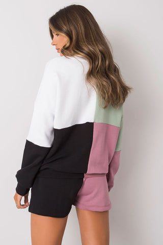 Rue Paris Color Block Sweatshirt And Shorts Two Piece Lounge Set