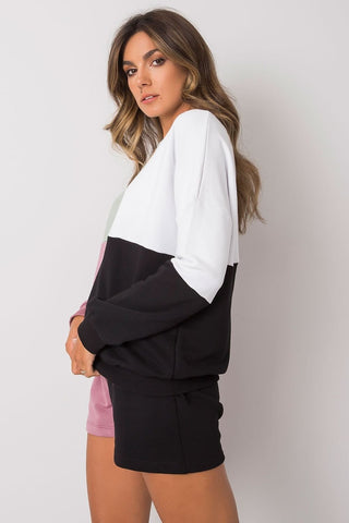 Rue Paris Color Block Sweatshirt And Shorts Two Piece Lounge Set