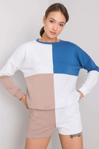 Rue Paris Color Block Sweatshirt And Shorts Two Piece Lounge Set