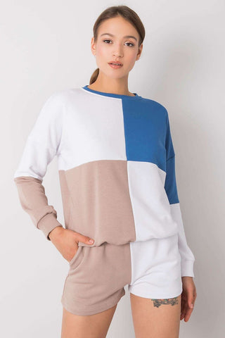 Rue Paris Color Block Sweatshirt And Shorts Two Piece Lounge Set