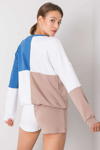 Rue Paris Color Block Sweatshirt And Shorts Two Piece Lounge Set