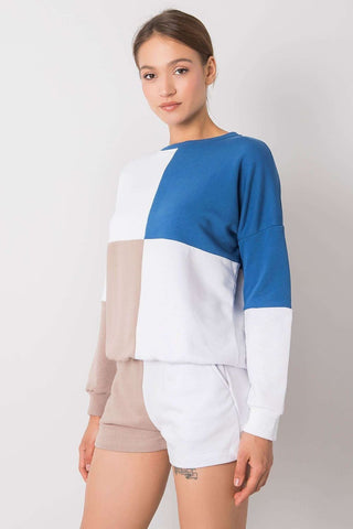 Rue Paris Color Block Sweatshirt And Shorts Two Piece Lounge Set