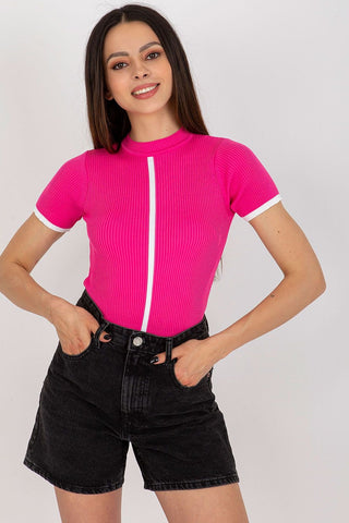 Badu Ribbed Contrast Detail Mock Neck Short Sleeve Top - Hot Girl Apparel