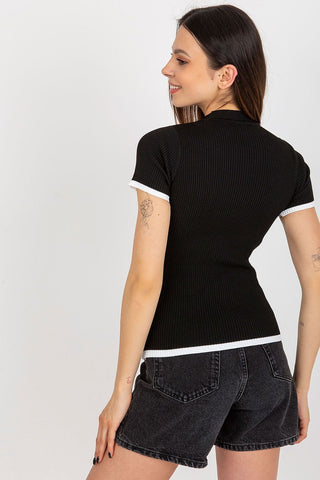 Badu Ribbed Contrast Detail Mock Neck Short Sleeve Top - Hot Girl Apparel