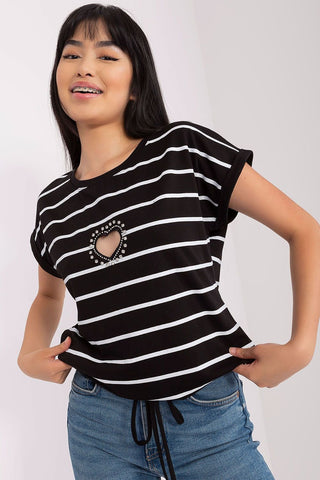 Relevance Striped Rhinestone Heart Drawstring Top - Hot Girl Apparel