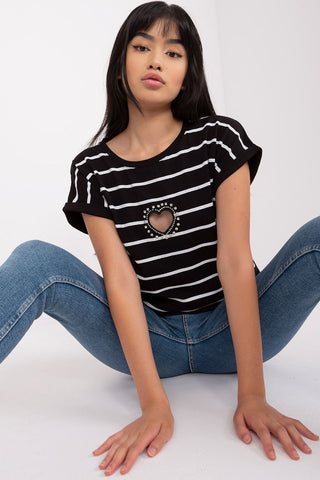 Relevance Striped Rhinestone Heart Drawstring Top - Hot Girl Apparel