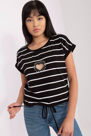 Relevance Striped Rhinestone Heart Drawstring Top - Hot Girl Apparel