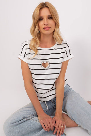 Relevance Striped Rhinestone Heart Drawstring Top - Hot Girl Apparel