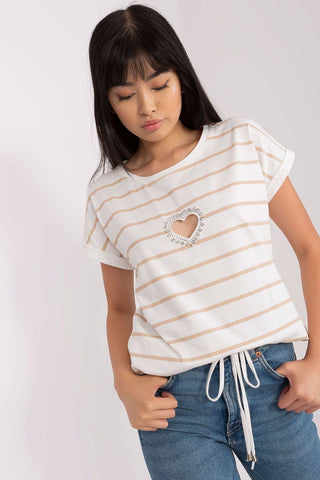 Relevance Striped Rhinestone Heart Drawstring Top - Hot Girl Apparel