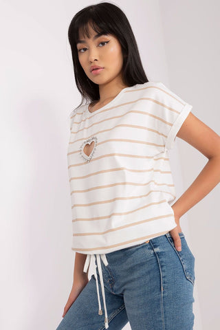 Relevance Striped Rhinestone Heart Drawstring Top - Hot Girl Apparel