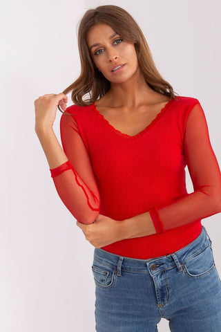 Rue Paris Mesh Sleeve Lace Detail Long Sleeve Top - Hot Girl Apparel