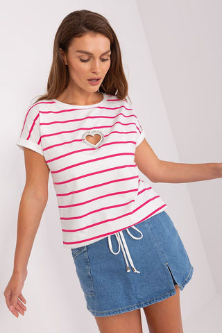 Relevance Striped Rhinestone Heart Drawstring Top - Hot Girl Apparel