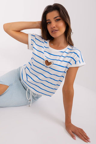 Relevance Striped Rhinestone Heart Drawstring Top - Hot Girl Apparel