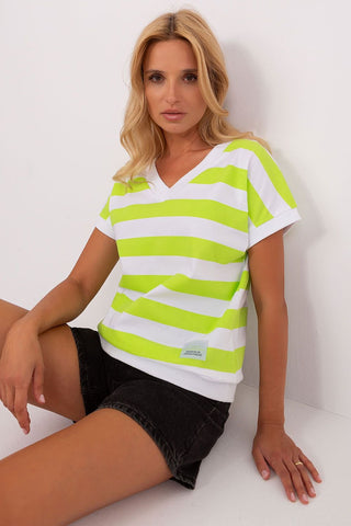 Relevance Striped V-Neck Cotton Women’s Tee - Hot Girl Apparel