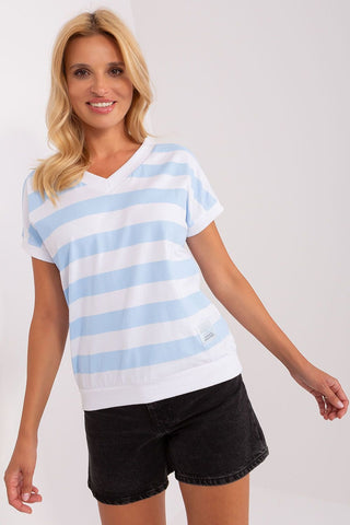 Relevance Striped V-Neck Cotton Women’s Tee - Hot Girl Apparel